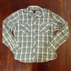 TONY HAWK Men's Shirt Button Up Long Sleeve Brown/Blue Plaid Size L